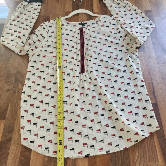 Talbots Nautical Flag Print Long Sleeve Popover Blouse Size 12 Petite - Picture 10 of 12